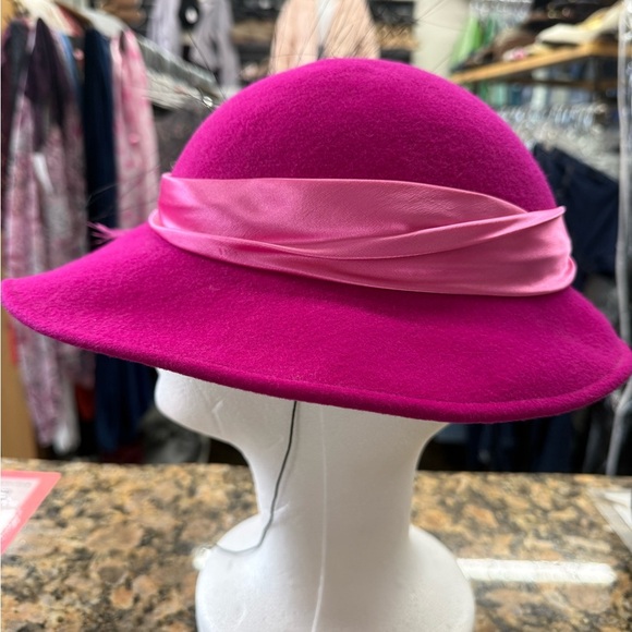 Vintage Mr Charles Pink Wool Hat Feather Wide Brim Dress Church Derby USA main image 7